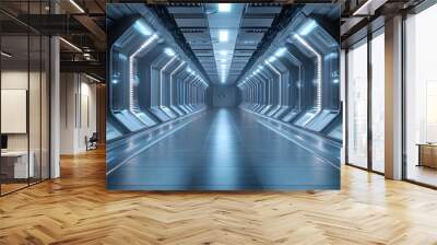 3d illustration - clean futuristic alien scifi fantasy hangar tunnel corridor.  Wall mural