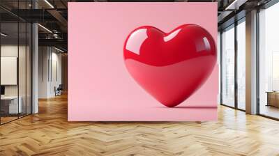 3d Red heart on pink background. heart icon, like and love 3d render illustration.  Wall mural