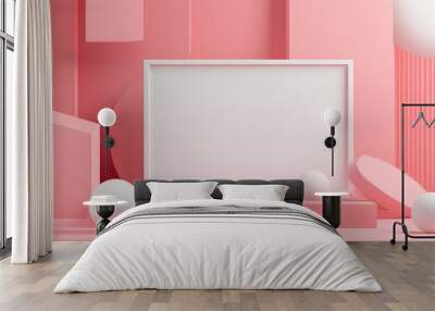 3d rendering white pink scene blank frame user interface abstract geometric shape.  Wall mural