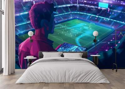 A man is watching a football broadcast via a tablet.  Wall mural