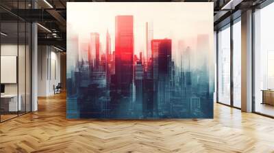 abstract business modern background with cityscape double exposure.  Wall mural