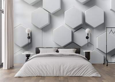 Abstract white and gray geometric hexagon overlapping layer with shadow background.  Wall mural