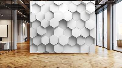 Abstract white and gray geometric hexagon overlapping layer with shadow background.  Wall mural