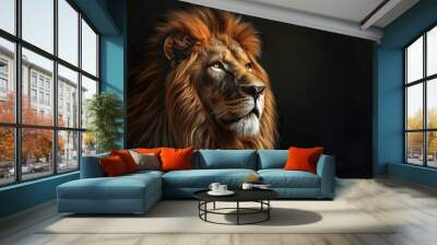 artistic lion on black background.  Wall mural