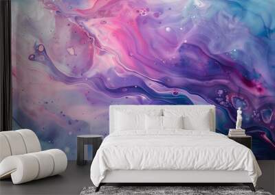 Beautiful abstraction of liquid paints in slow blending flow mixing together gently.  Wall mural