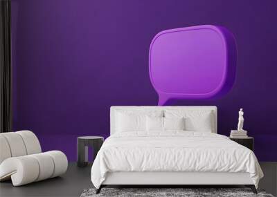 Blank Message Notification. Violet Speech Bubble. Social Media Concept and Online Communication. 3d rendering.  Wall mural