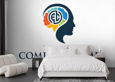 brain and initials EC logo, design inspiration, illustration, vector Wall mural