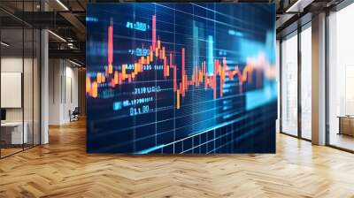 Chart of business data graph diagram and growth financial graphic report information on futuristic finance background with stock market economy infographic template.  Wall mural