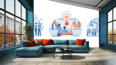 Business team holding meeting. Discussing together during meeting. Find new idea solutions. Brainstorming concepts. Set flat vector illustration. Wall mural