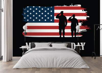 Memorial Day with the American flag and soldiers. Respect all those who have contributed. Memorial Day concept. Flat vector illustration. Wall mural