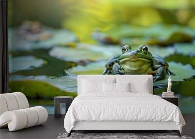 frog on green pond.  Wall mural