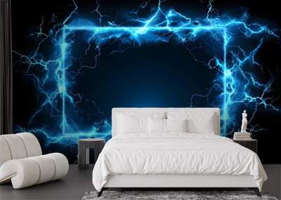 Lightning frames, blue electric borders of rectangular and square shapes with thunder bolt effect. Isolated photo frames with thunderbolt impact, magical energy flash .  Wall mural