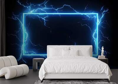 Lightning frames, blue electric borders of rectangular and square shapes with thunder bolt effect. Isolated photo frames with thunderbolt impact, magical energy flash .  Wall mural