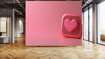 Like notification icon, Social media notification icon with heart symbol on pink background. 3d illustration.  Wall mural