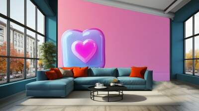 Like notification icon, Social media notification icon with heart symbol on pink background. 3d illustration.  Wall mural