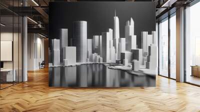 low poly modern wireframe city 3d rendering.  Wall mural