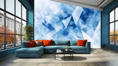 modern abstract blue background design with layers of textured white transparent material in triangle diamond and squares shapes in random geometric pattern. Wall mural