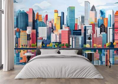 Modern cityscape, panoramic background.  Wall mural