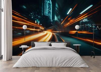 Moving forward motion blur background with light trails ,night scene.  Wall mural