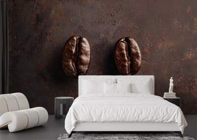 Overhead view of backdrop representing halves of dark brown coffee beans with pleasant scent.  Wall mural