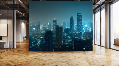 Panorama view of Bangkok business district at night time.  Wall mural