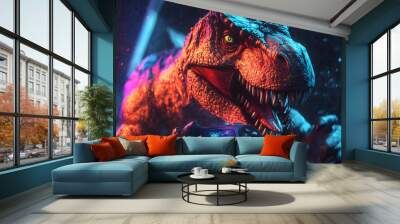 T-rex with gamepad. Gaming concept. 3D rendering.  Wall mural