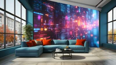 Technology screen with technology blurred abstract light background. Wall mural