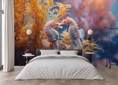 Underwater fish nature animal illustration water reef background. Wall mural