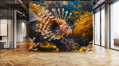 Underwater fish nature animal illustration water reef background. Wall mural