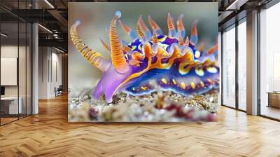 Underwater fish nature animal illustration water reef background. Wall mural