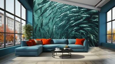 Underwater fish nature animal illustration water reef background. Wall mural