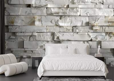 White brick wall texture background for stone tile block painted in grey light color wallpaper modern interior and exterior and backdrop design.  Wall mural