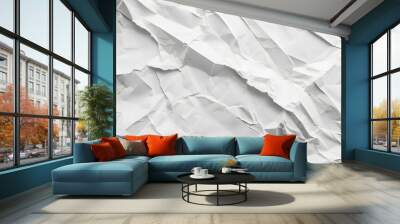 White paper sheet texture background with crumpled wrinkled and rough pattern, empty blank paper page material for any design.  Wall mural