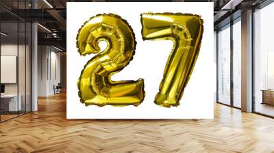 27 Golden number helium balloons isolated background. Realistic foil and latex balloons. design elements for party, event, birthday, anniversary and wedding. Wall mural