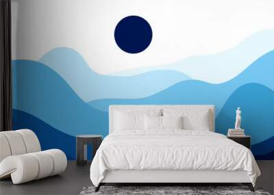 blue mountain background in abstract flat design. trendy and minimalist style panoramic landscape design Wall mural