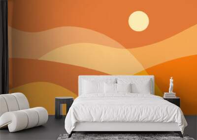 golden desert background in abstract flat design. trendy and minimalist style panoramic landscape design Wall mural