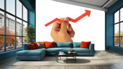 Hands holding red progress arrow isolated in business and financial concept Wall mural