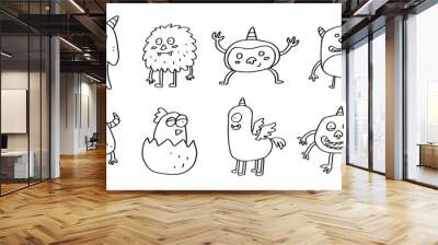 Set of cute monster hand drawn line art illustration for ornament and design element Wall mural