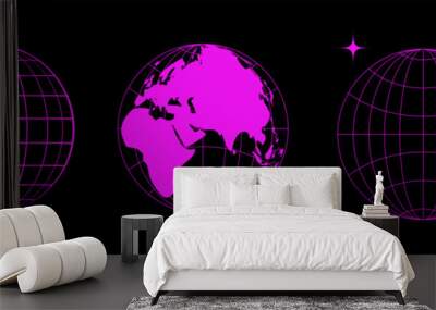 Set of globe symbol in retro streetwear style Wall mural