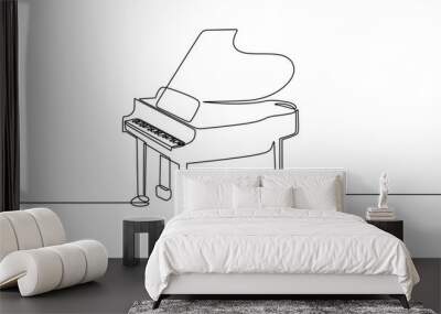 Classic piano one line art drawing. Music instrument object vector illustration. Hand drawn sketch continuous single outline. Classical string viola for melody playing. Wall mural