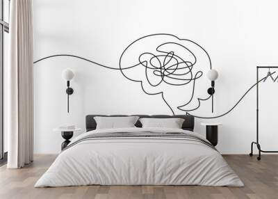 Confused brain in continuous one line drawing. Cheos thinking and mental health concept Wall mural