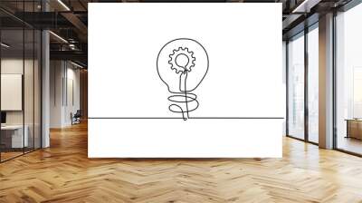 Light bulb with gears one line drawing Wall mural