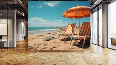 beach chairs and umbrella Wall mural