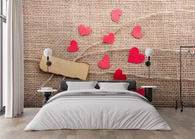  Love concept with heart shaped icons on threads Wall mural