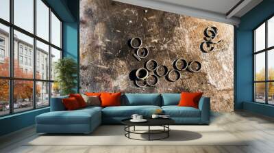 metal pieces of round ring shape on grungy background Wall mural