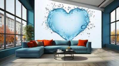 Water in the shape of a heart over white background. Symbolizing hydration, clean water and water conservation. Wall mural