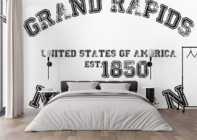 vintage college varsity michigan's grand rapids city slogan emblem print with grunge effect for graphic tee t shirt or sweatshirt - vector Wall mural