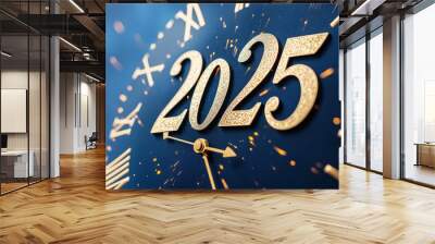 New Year's clock with 2025 numbers symbolizing new year coming Wall mural