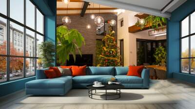 chistmas tree holiday celebration in a modern home with natural vibe Wall mural