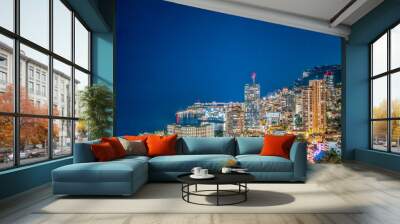 Panorama de nuit sur Monaco brillant de mille feux Wall mural